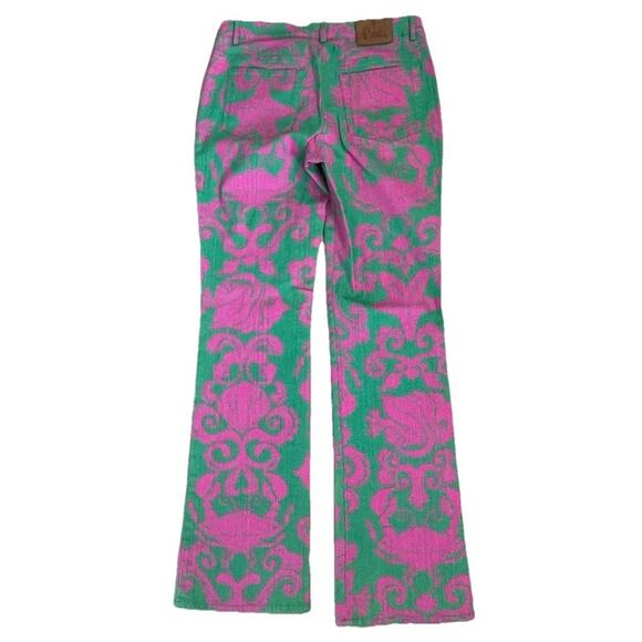 Lilly Pulitzer Rare Vintage Where's The Reef  Pink Green Jeans Sz 4 Flare - Picture 7 of 10